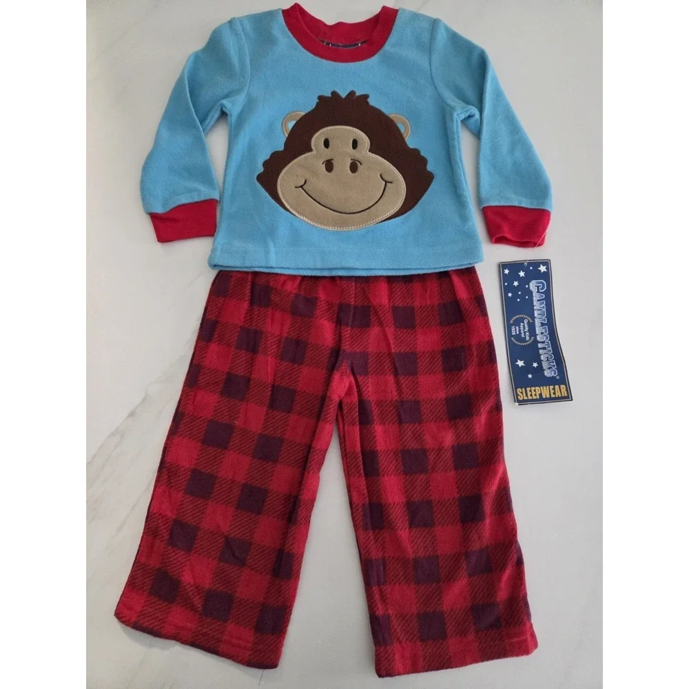Candlesticks Baby Boys Fleece Pajama Set Monkey 2-Piece NWT 12 Months
